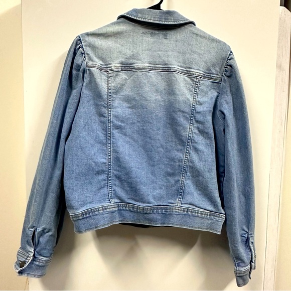 Falls Creek Denim Button Up Puff Shoulder Blue Jean Jacket With Pockets Large - Picture 5 of 10